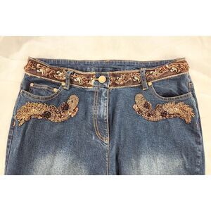 Y2K Beaded Waist Embellished Jeans Womens 16 Newport News Boho Glam Denim